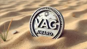 DALL·E 2024-10-23 15.14.58 - A metallic badge with the word 'VAG' engraved on it, followed by...webp